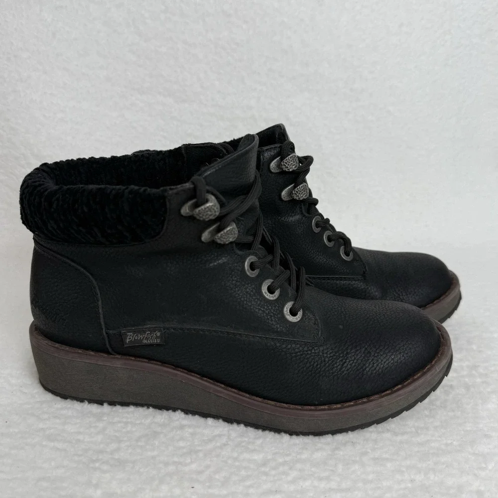 Blowfish Malibu Comet Lace Up Ankle Bootie Knit Cuff Size 7.5 Black Gorpcore